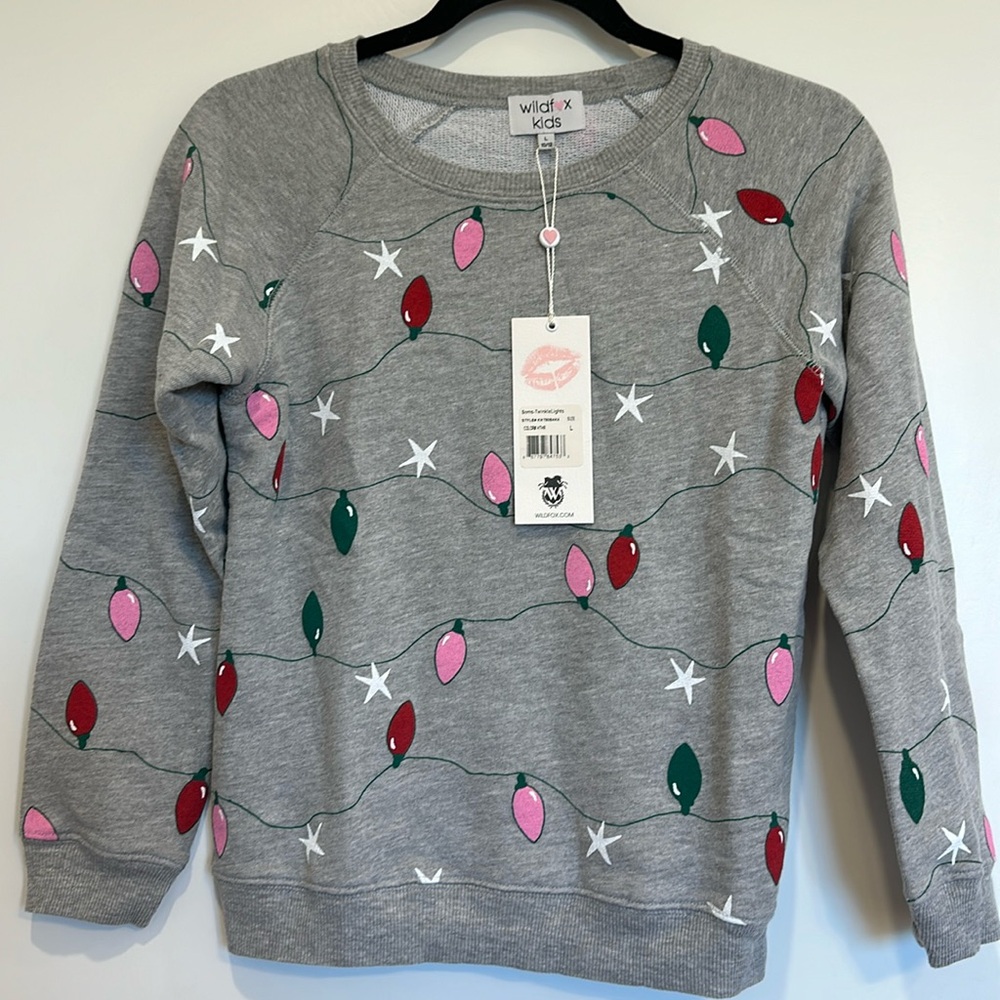 Wildfox Kids Christmas Sweatshirt Grey w/ Light Pattern Size L (10/12)Runs Small